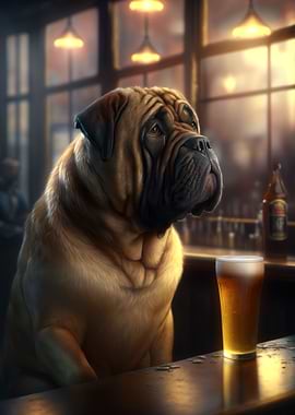 Mastiff Dog Drinking Beer