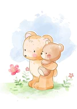 Cute bear father and son