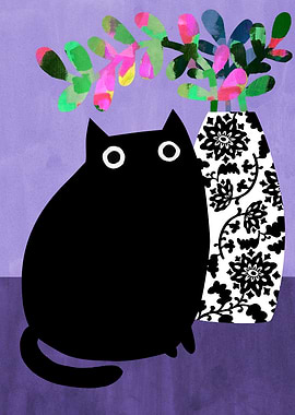 Black Cat on Lilac