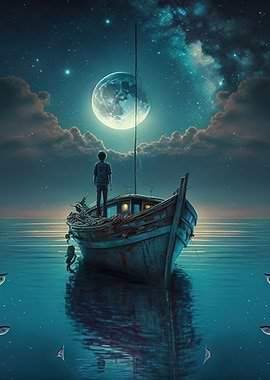 Landscape Boat Moon