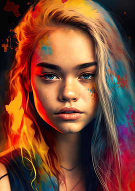 Colorful blonde teen