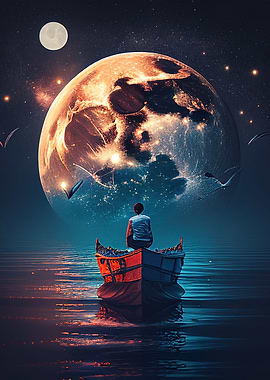 Landscape Boat Moon