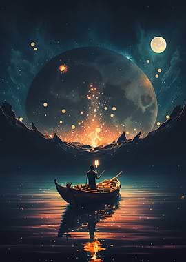 Landscape Boat Moon