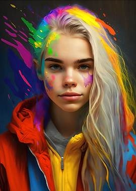 Colorful blonde teen