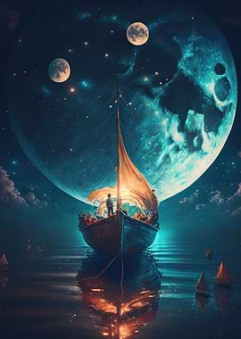 Landscape Boat Moon
