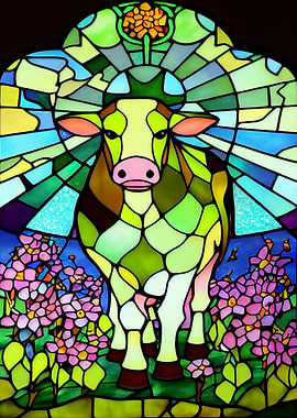 Cow Stained Glass Style