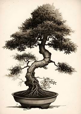 Ink Wash Bonsai Tree