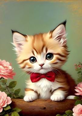 Vintage Kitten with Bowtie