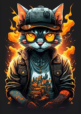 Cyberpunk Fire Cat