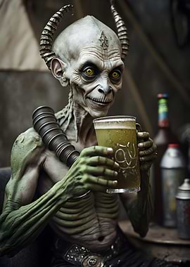 Alien Cheers with Beer