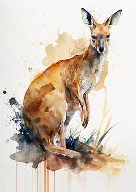 Kangaroo in Watercolor