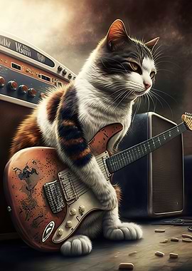 Cat playing guitar