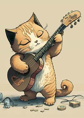Cat playing guitar