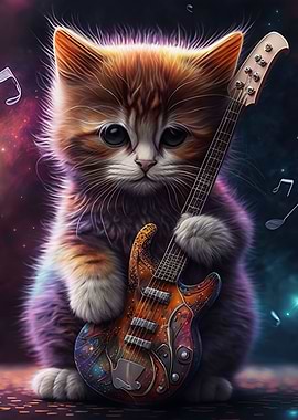 Cat playing guitar