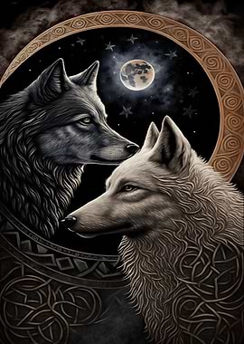 Skoll and Hati Norse Wolf
