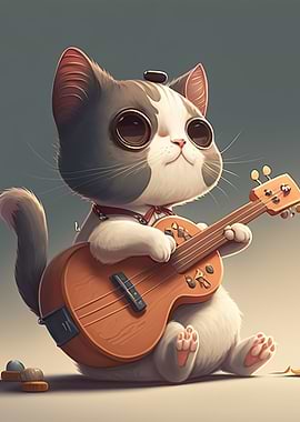 Cat playing guitar