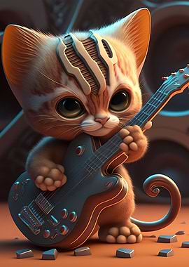 Cat playing guitar