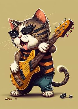 Cat playing guitar