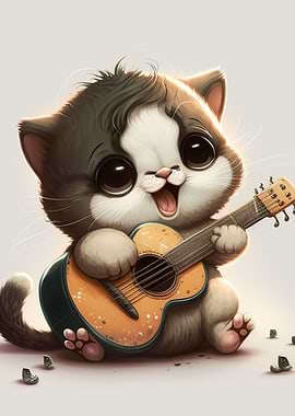 Cat playing guitar