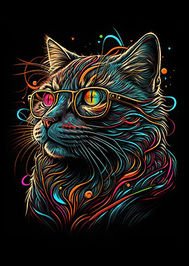 Retro Cat Wearing Glasses