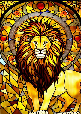 Lion Stained Glass Style