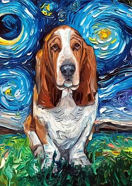 Starry Night Basset Hound