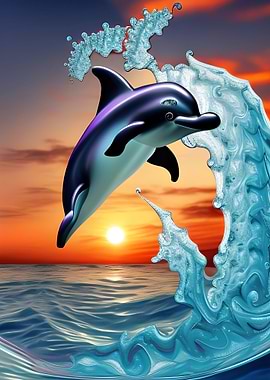 Dolphin by Sunset at Waves