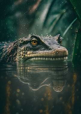Crocodile swimming in lake