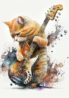 Cat playing guitar