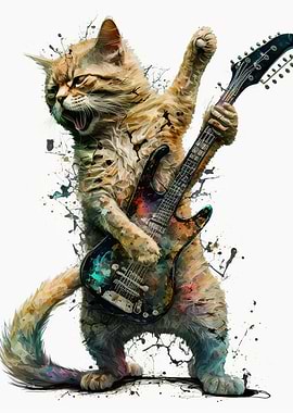 Cat playing guitar