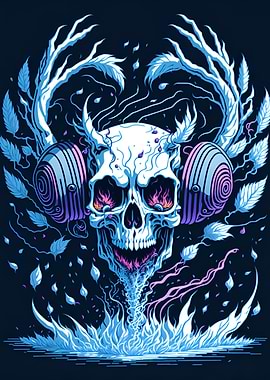 Skull in headphones