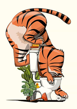 Tiger drinking from Toilet