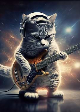 Cat playing guitar