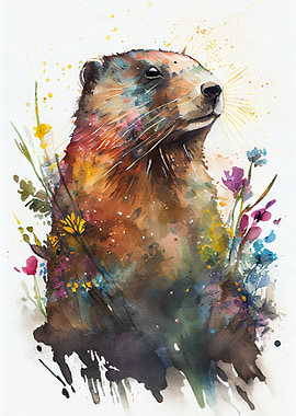 Groundhog Marmot Watercolo