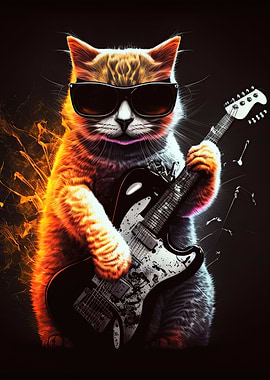 Cat playing guitar
