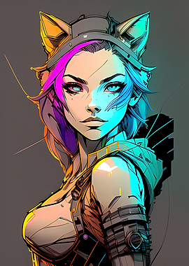 Cyber Furry Cat Girl Art