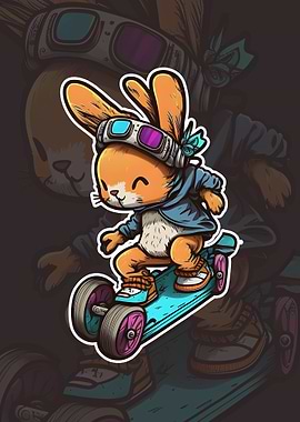 Bunny Riding Skateboard