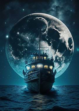 boat moon night