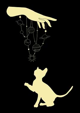 Cat playing with planets