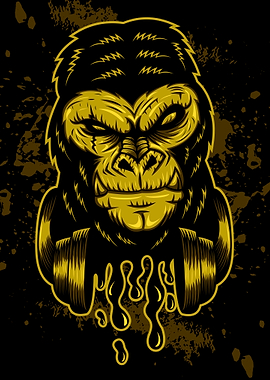 Gorilla wearing headphone