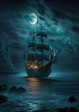 boat moon night