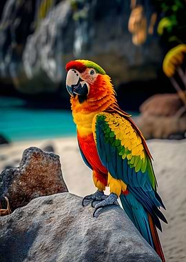 Macaw and Beach