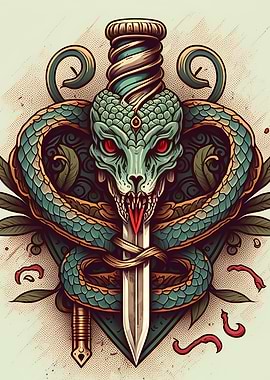 Snake with sword and skull