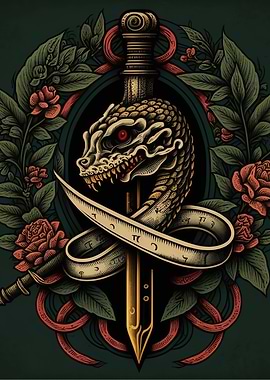 Snake with sword and skull