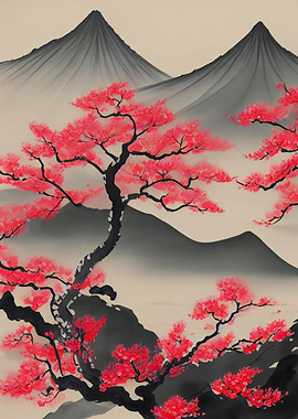 Asian Wash Ink Landscape