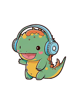 Dino with Headphones
