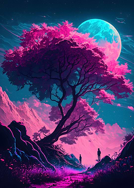 big trees and mountaisn