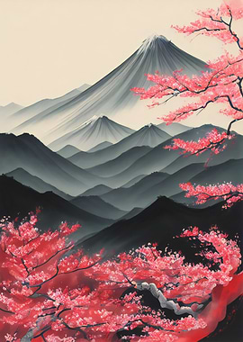 Asian Wash Ink Landscape