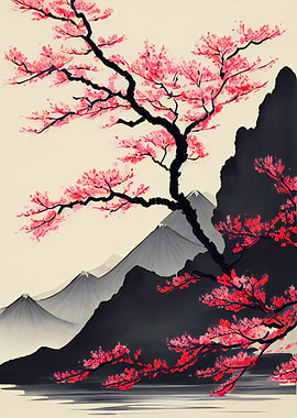 Asian Wash Ink Landscape