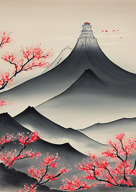 Asian Wash Ink Landscape